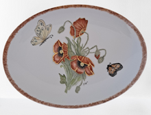 Load image into Gallery viewer, Hand Painted Serving Platter with Poppies and Butterflies
