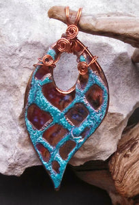 Turquoise and Copper Porcelain Pendant
