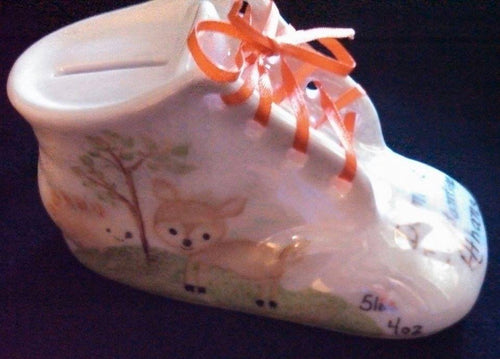 Hand Painted Porcelain Baby Shoe Bank