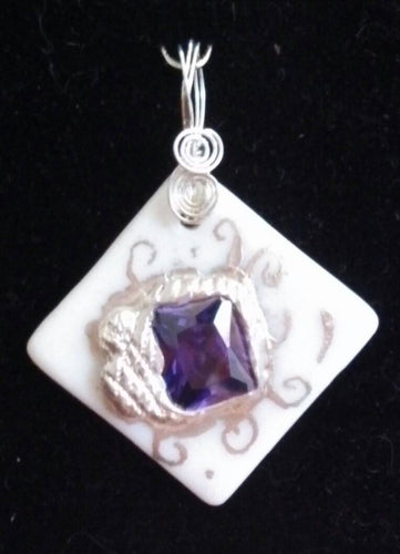 Pendant w Fine Silver & Purple CZ