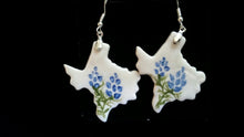 Load image into Gallery viewer, Texas Shaped Pendant and Earring Set  Bluebonnets