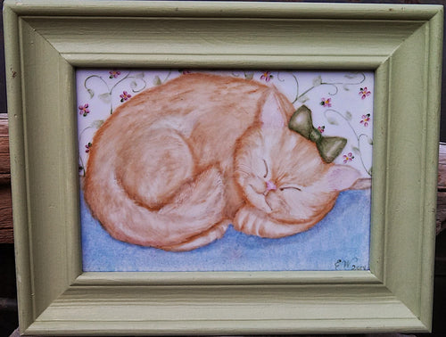Adorable Sleeping Kitty Framed Plaque