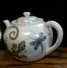 Load image into Gallery viewer, Hand Painted Tea Pot with a Hummingbird and Lizard