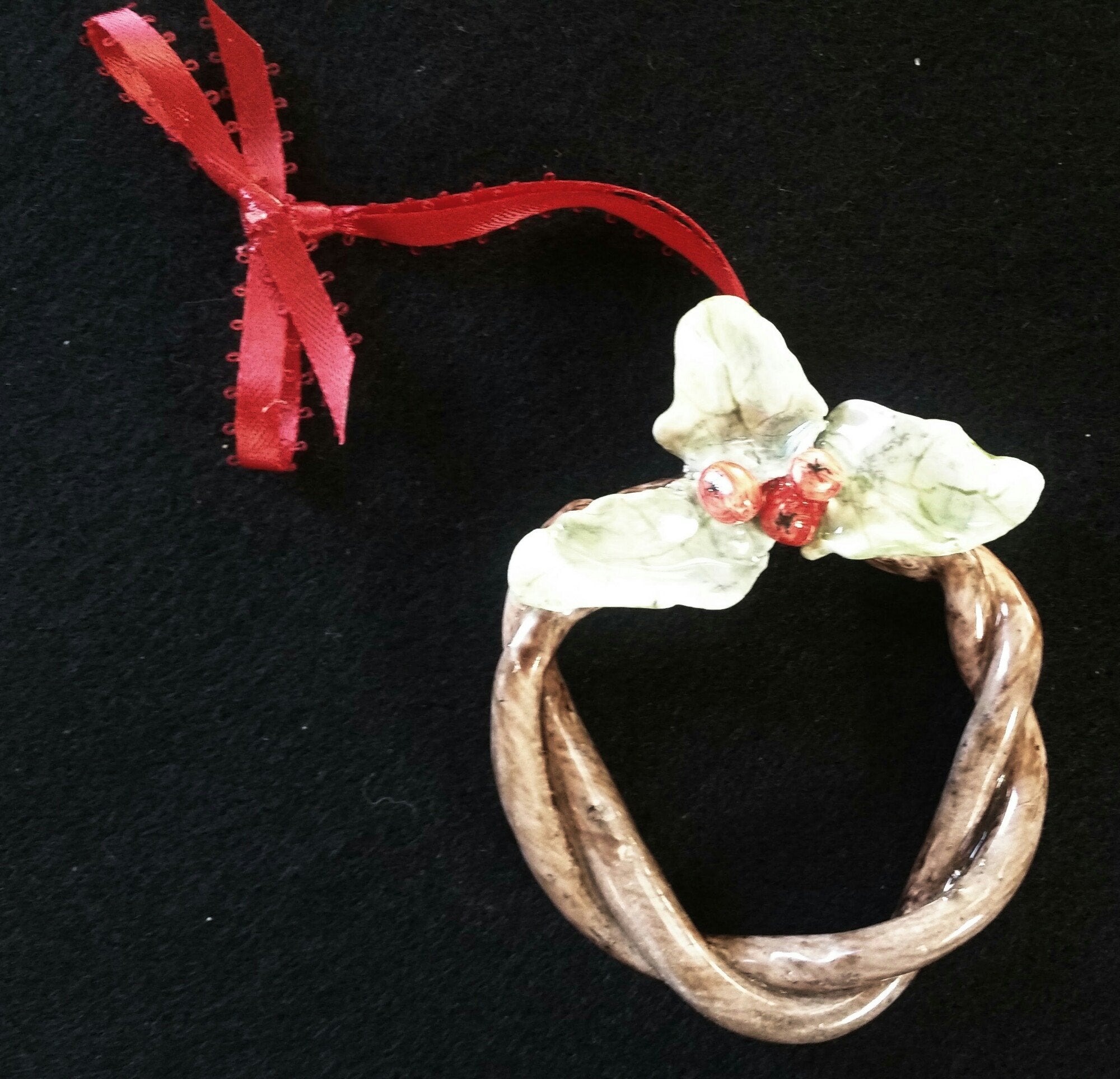 Beautiful Porcelain Wreath with Holly and Berries