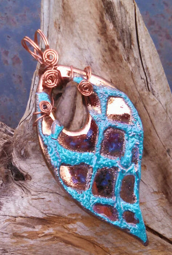 Turquoise and Copper Porcelain Pendant