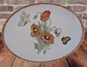 Hand Painted Serving Platter with Poppies and Butterflies